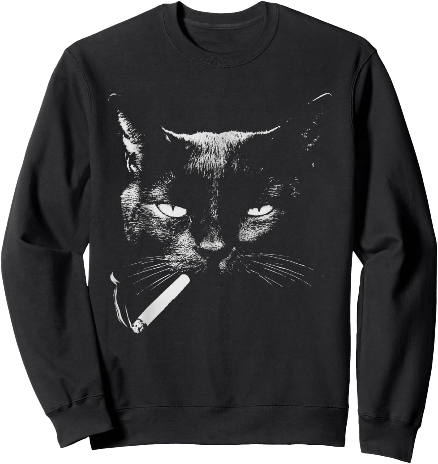 Black Cat Smoking Cigarette Funny Edgie Animal Sweatshirt - Sweatshirt | Black