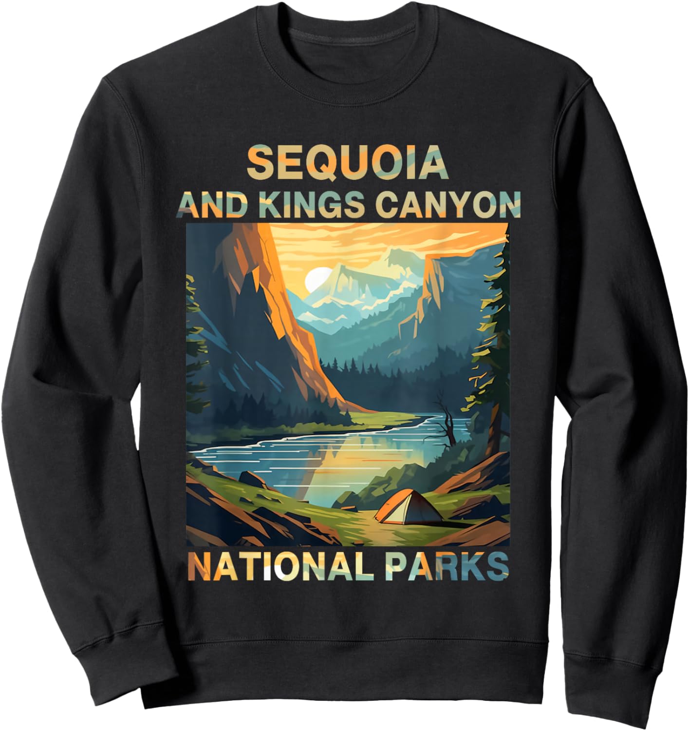 Retro Sequoia And Kings Canyon National Parks Hiking Sweatshirt - Sweatshirt | Black