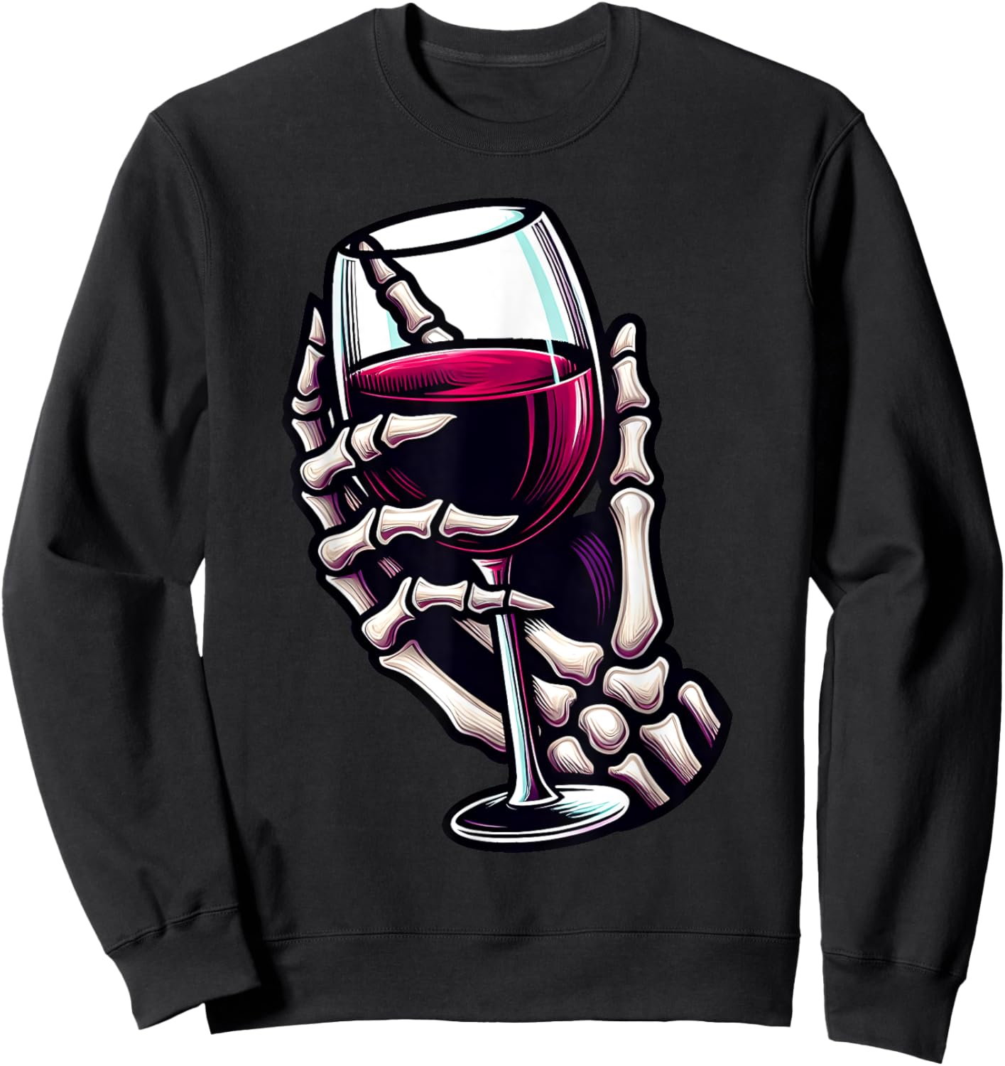 Funny Halloween Skeleton Hand Holding Wine Glass Costume Sweatshirt - Sweatshirt | Black