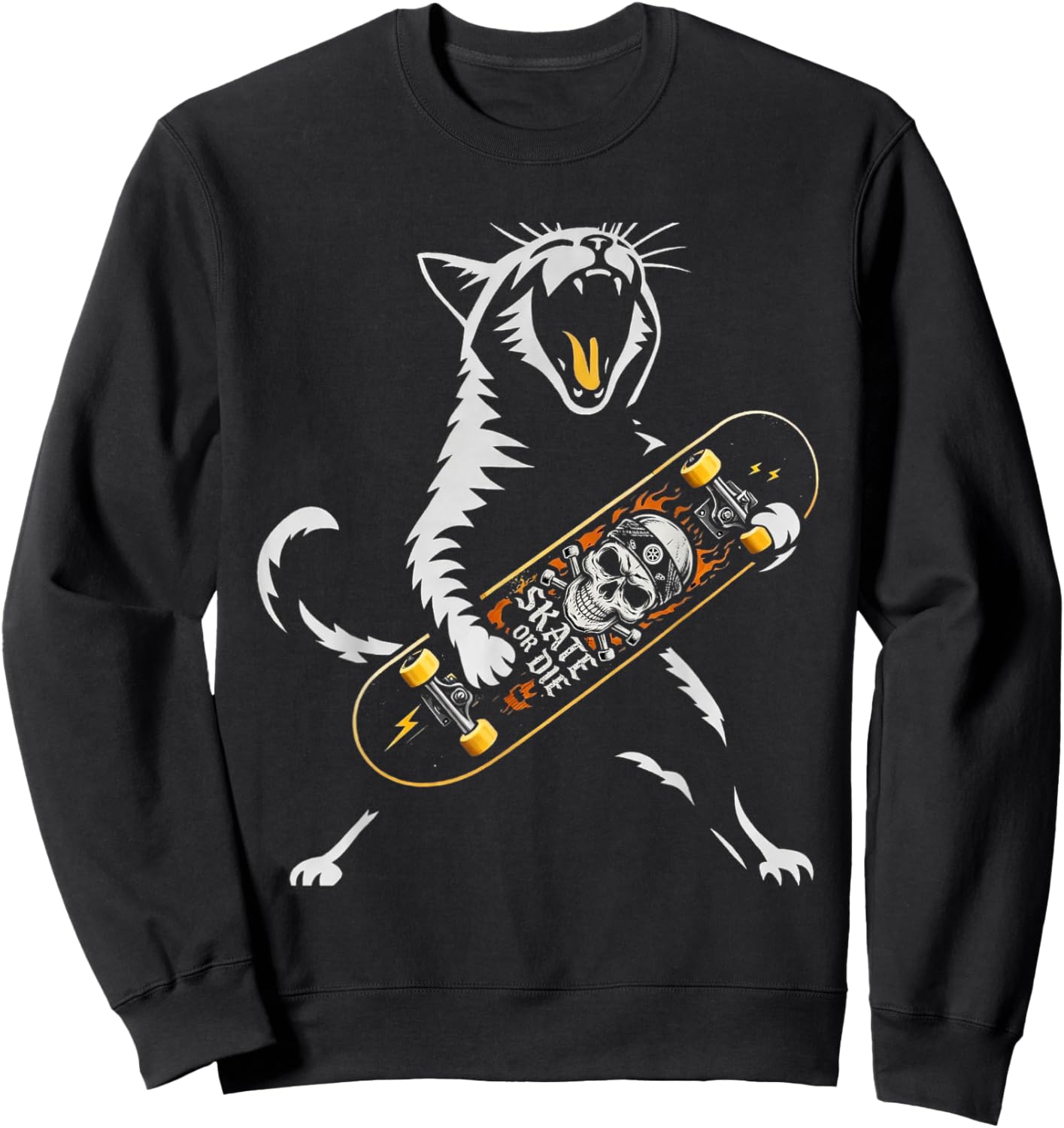 Skate or Die Skateboard Funny Skater Cat Sweatshirt - Sweatshirt | Black