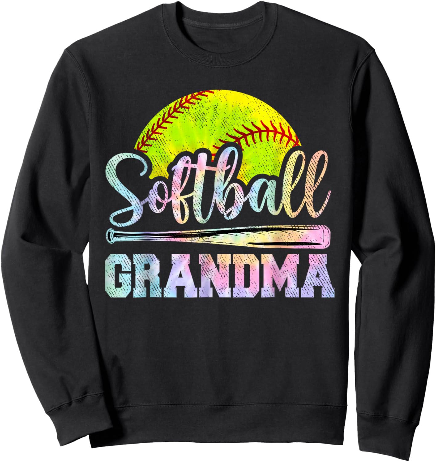 Softball Grandma Softball Player Game Day Mother Tie Dye Sweatshirt - Sweatshirt | Black