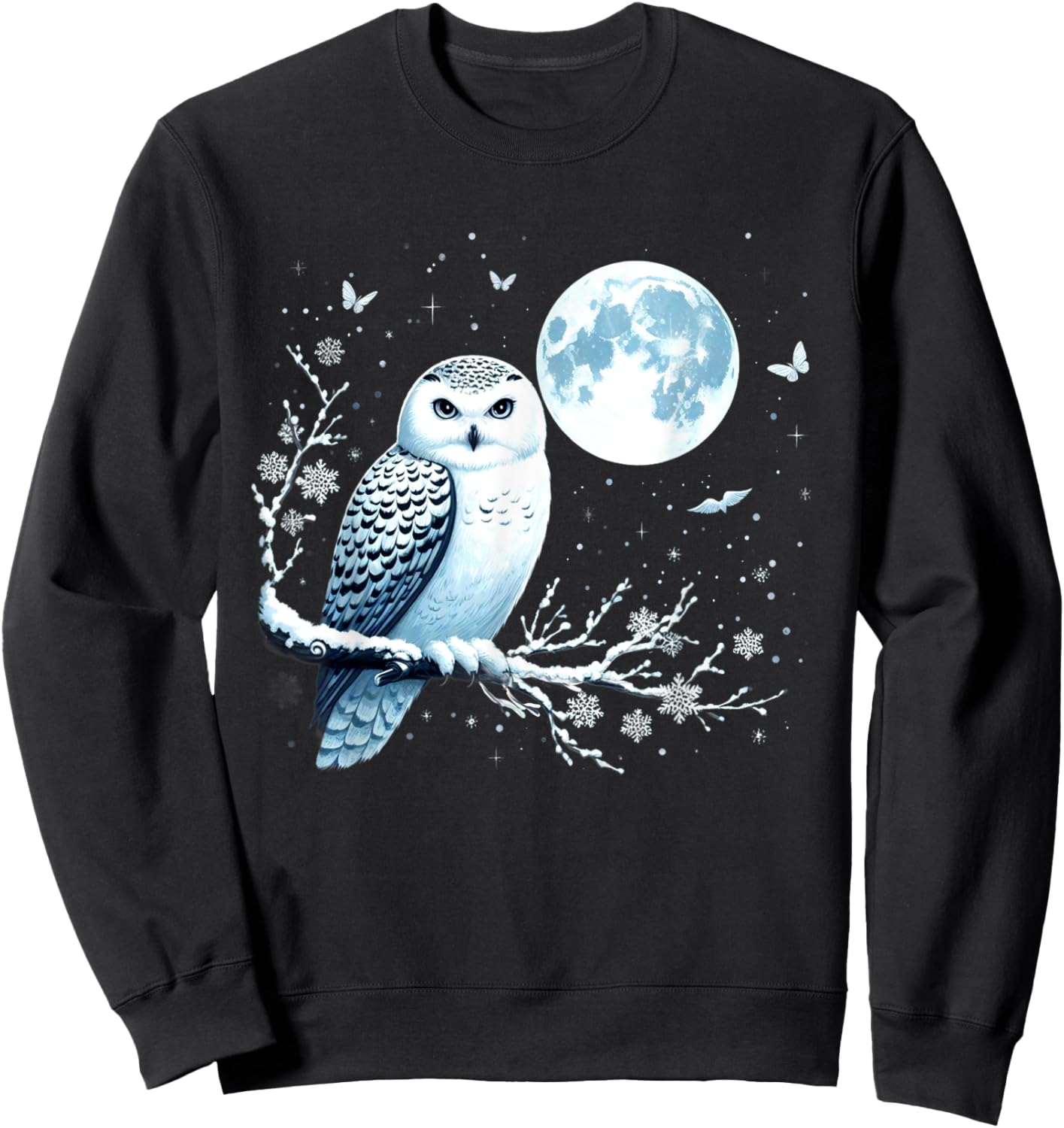 Snowy Owl Moon Snow Falling Snowy Owl Bird Lovers Art Sweatshirt - Sweatshirt | Black