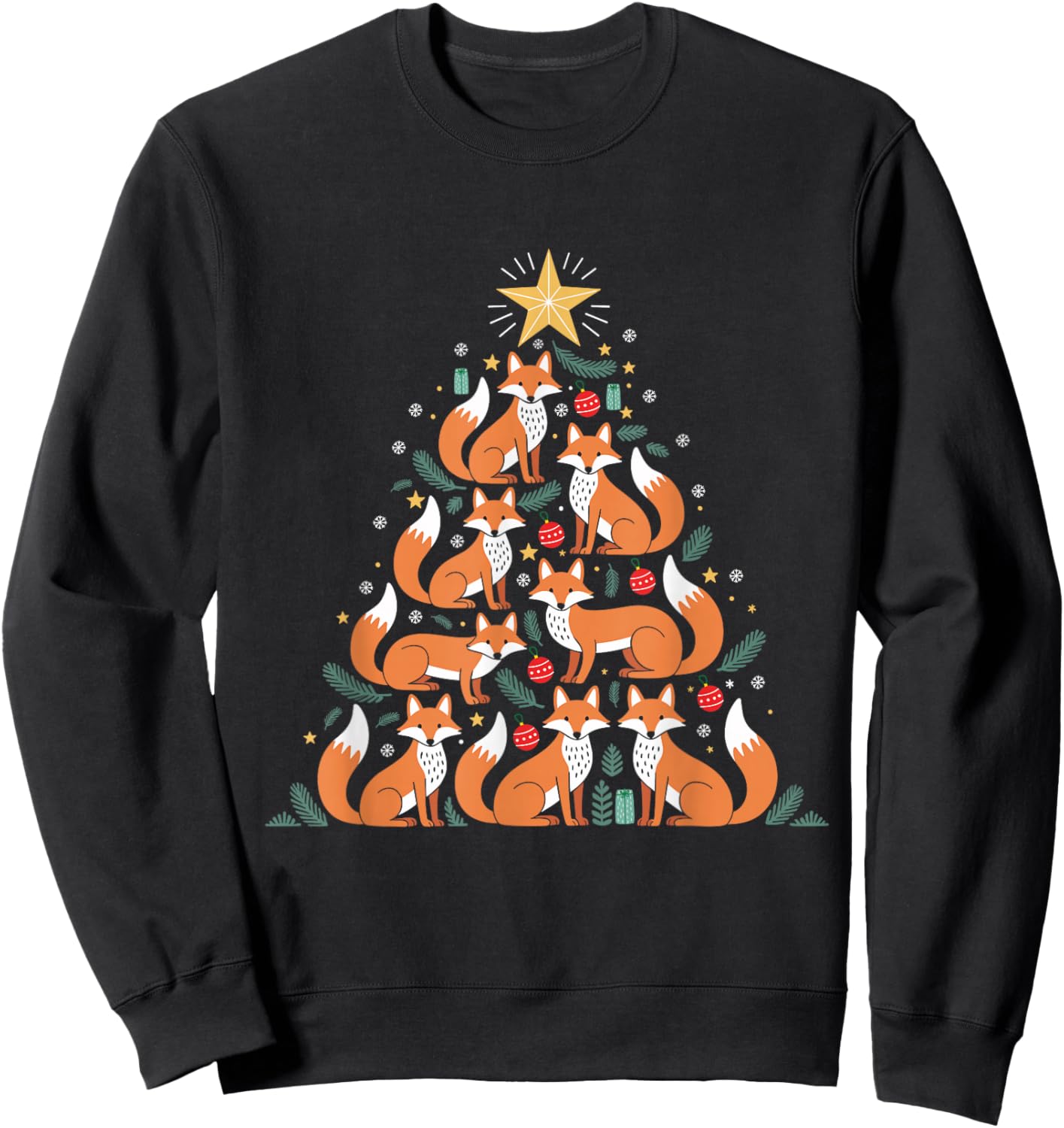 Fox Christmas Tree Fox Lover Christmas Sweatshirt - Sweatshirt | Black