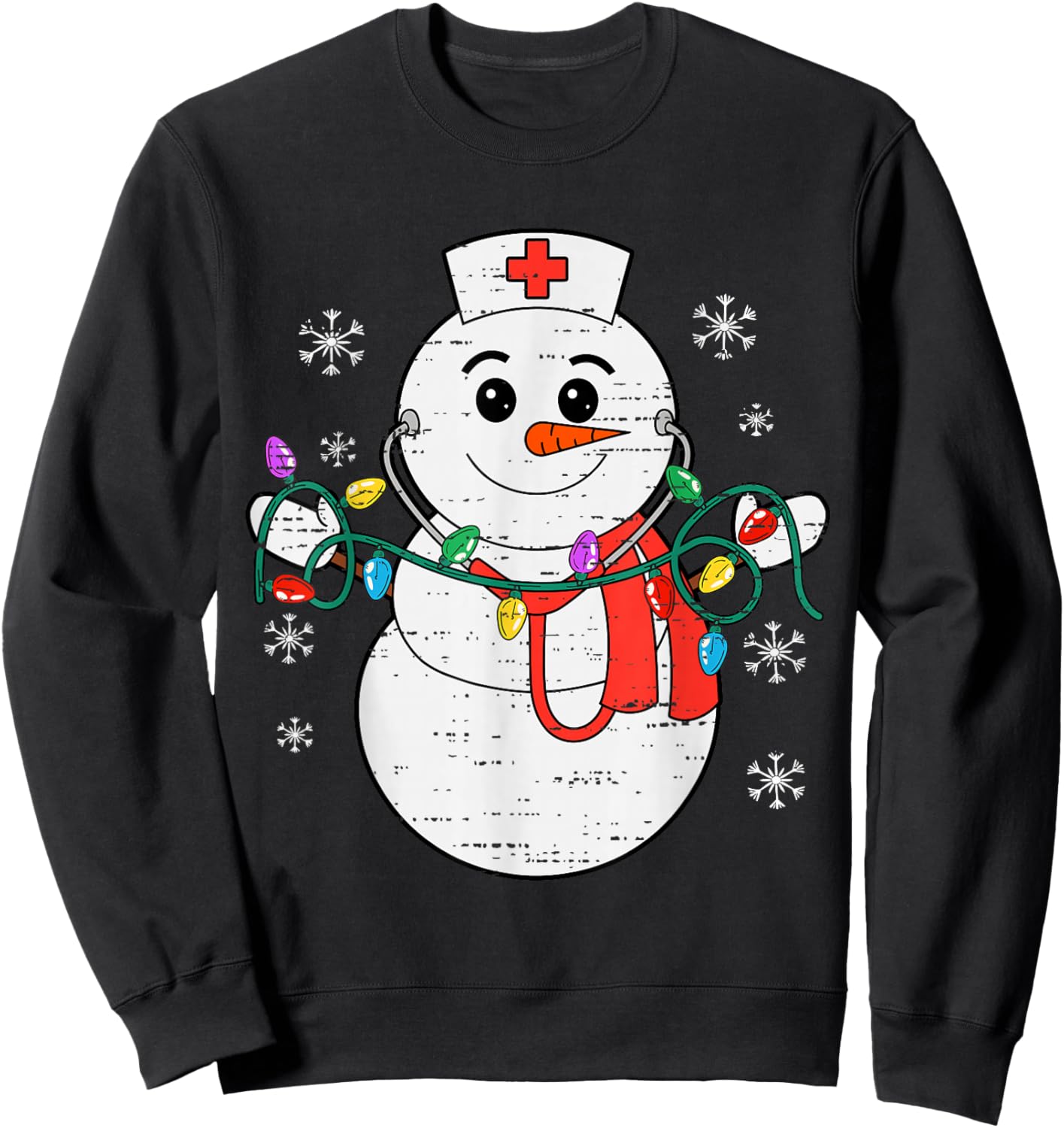 Snowman Nurse Christmas Stethoscope Xmas Scrub Top Women Sweatshirt - Sweatshirt | Black