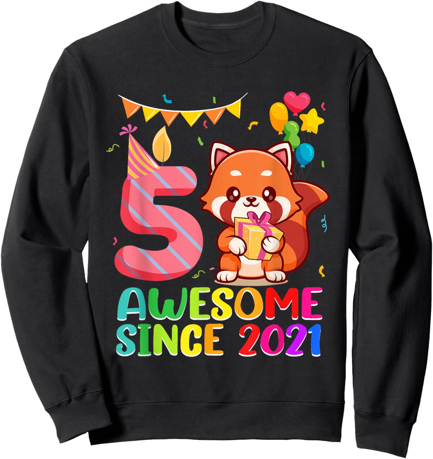 5th Birthday Red Panda Awesome Since 2021 5 Year Old Sweatshirt - Sweatshirt | Black