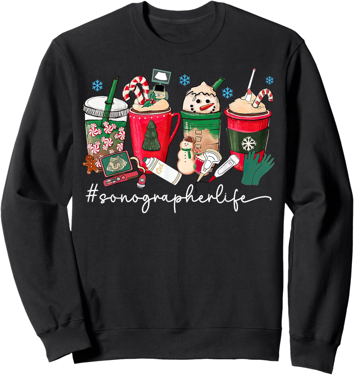 Christmas Sonographer Coffee Latte Ultrasound Vascular Tech Sweatshirt - Sweatshirt | Black