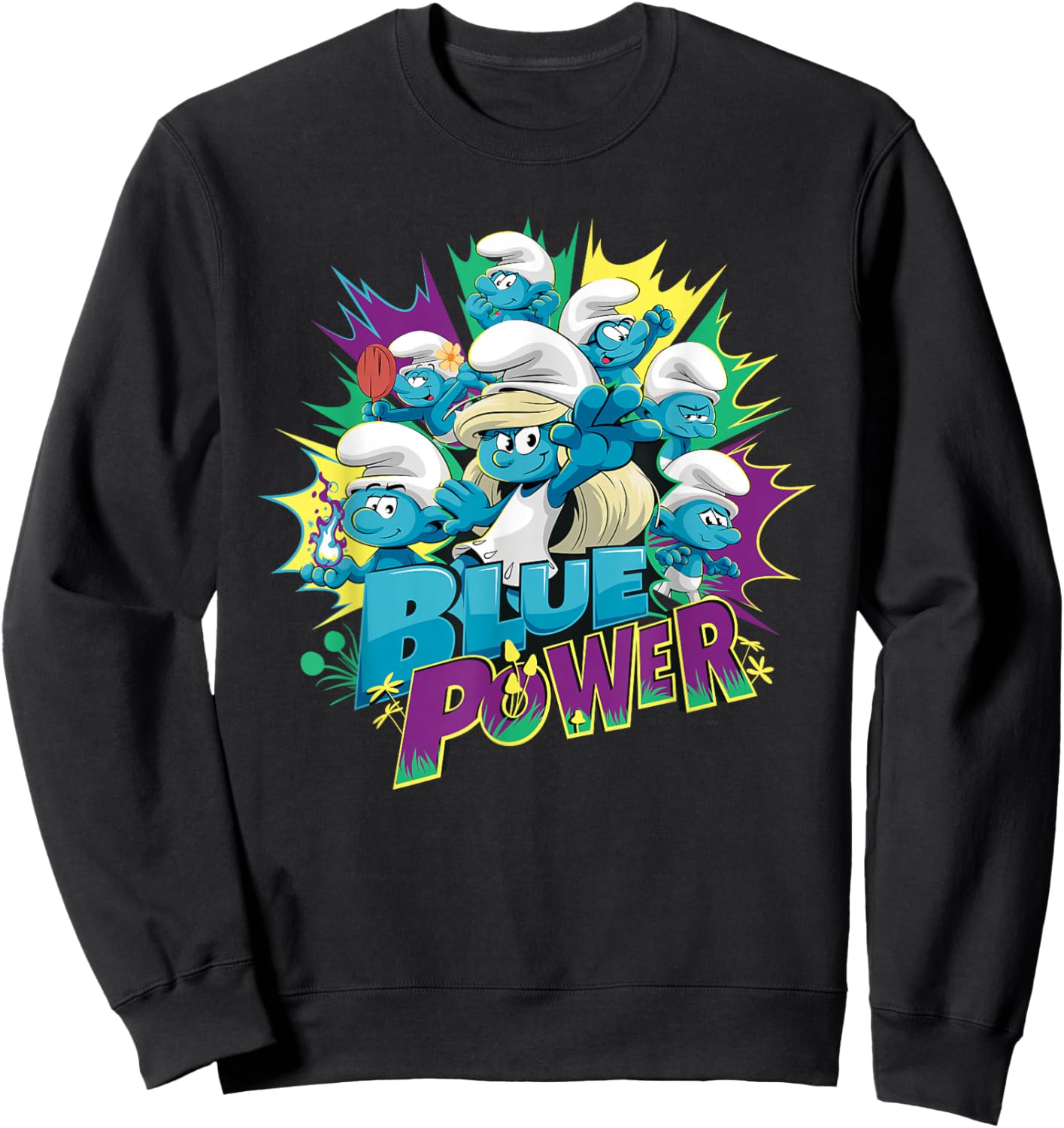 The Smurfs Movie Village Blue Power Smurfette Sweatshirt - Sweatshirt | Black