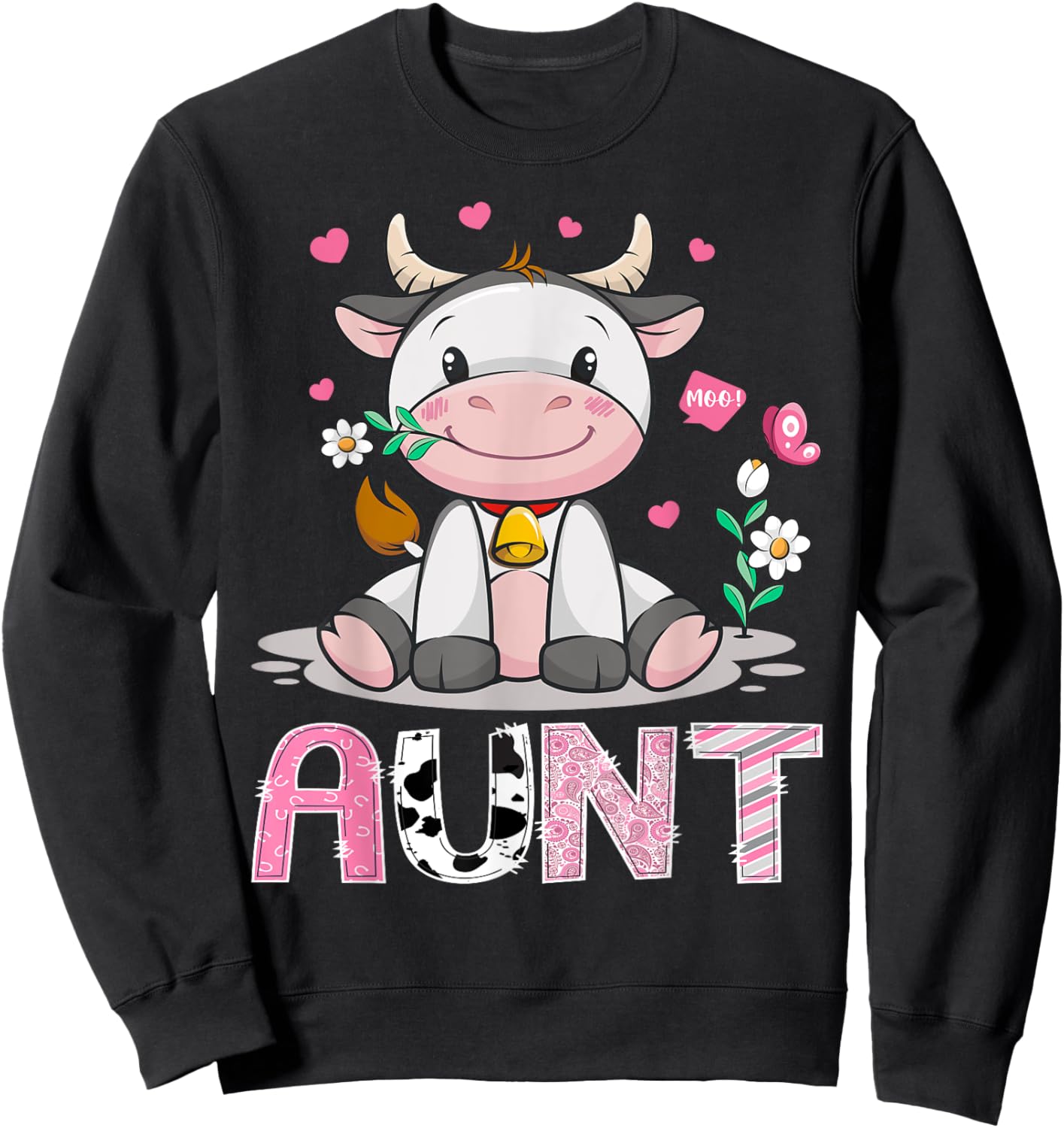 Aunt Cute Cow Moo Farmer Birthday Family Matching Sweatshirt - Sweatshirt | Black