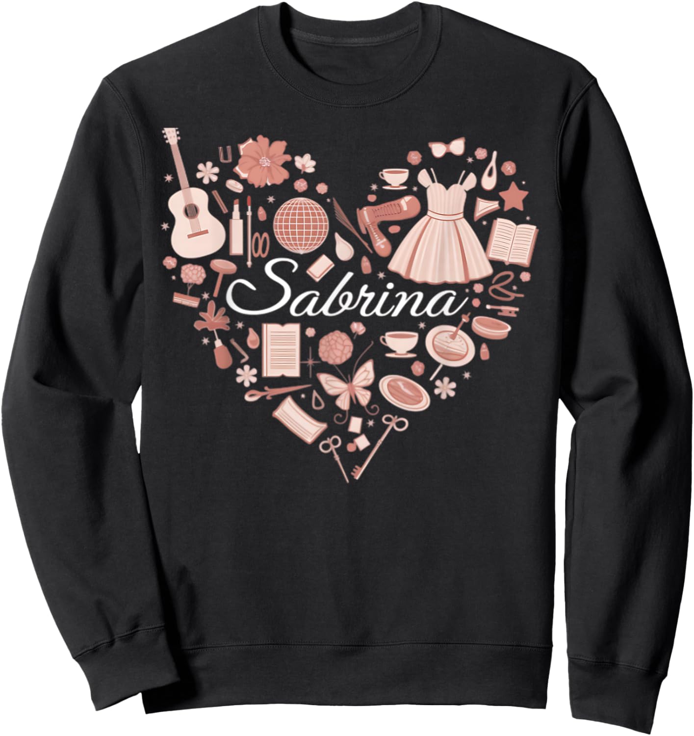 Girl Retro Sabrina First Name Personalized Heart Sweatshirt - Sweatshirt | Black