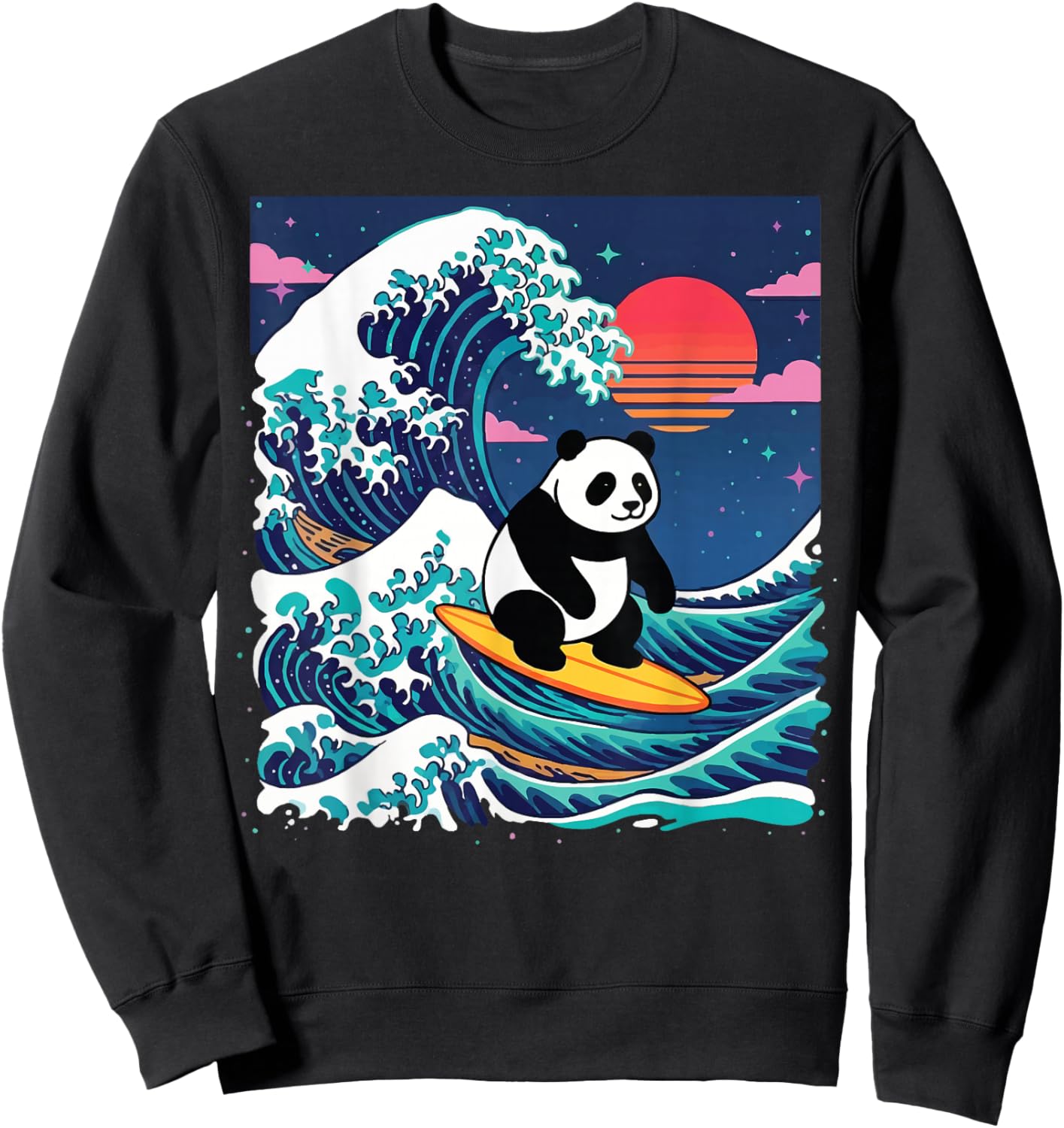 Panda Surfing Japanese Sweatshirt - Sweatshirt | Black