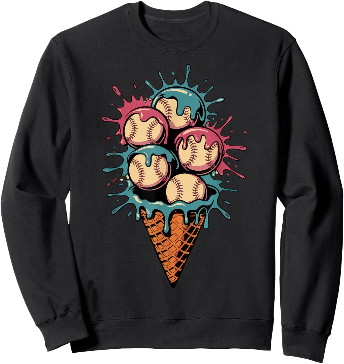 Baseball Dripping Ice Cream Drip Youth Boys Baseball Sweatshirt - Sweatshirt | Black