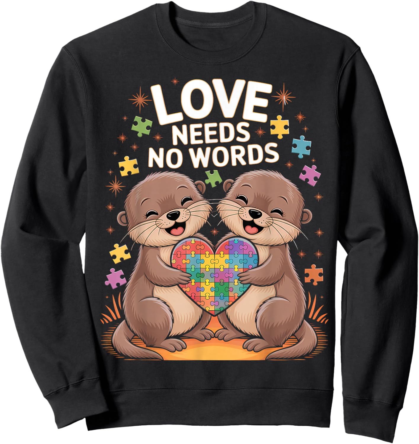 Autism Awareness Month Otter Acceptance Neurodiversity Sweatshirt - Sweatshirt | Black