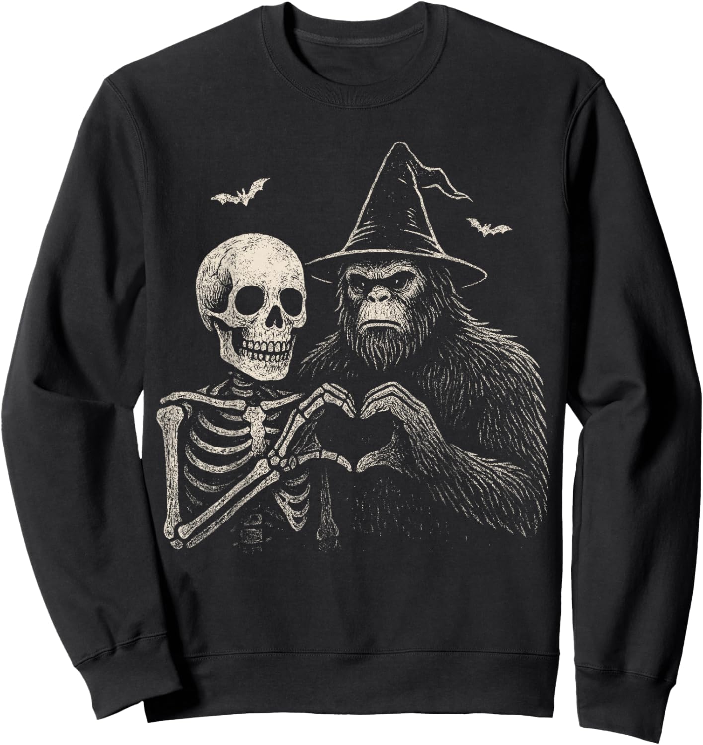 Funny Bigfoot Sasquatch Skeleton Halloween Love Men Spooky Sweatshirt - Sweatshirt | Black