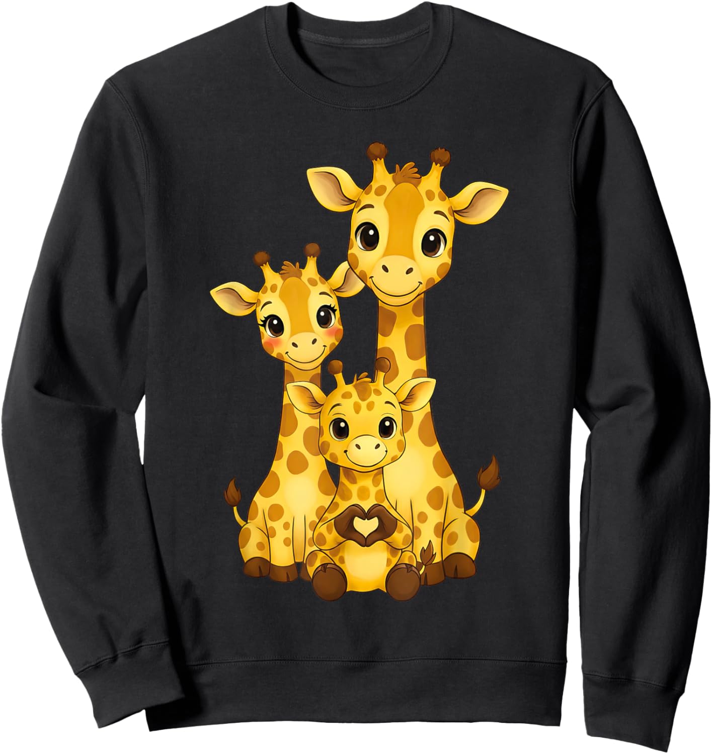 Giraffe with Heart and Family | Cute Giraffe with Mum & Dad Sweatshirt - Sweatshirt | Black