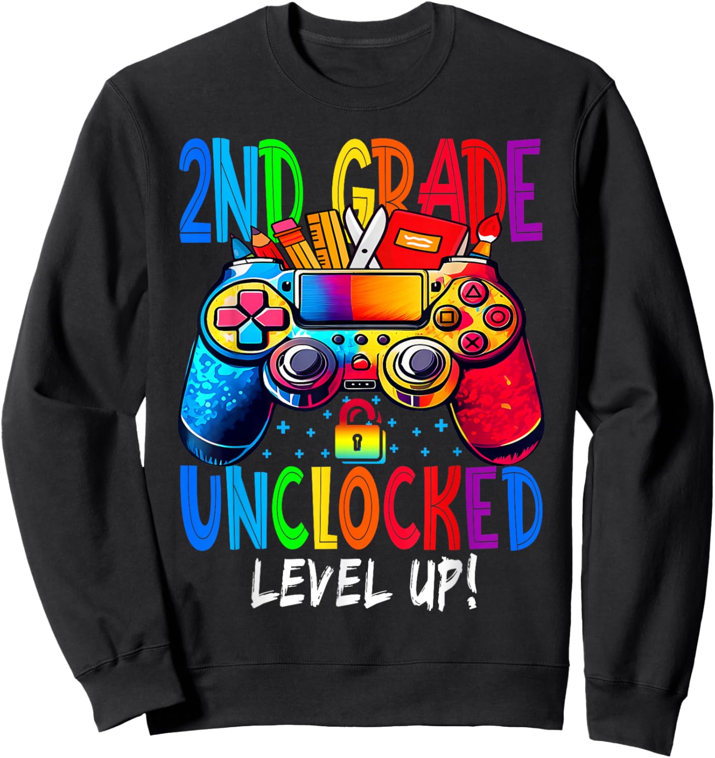 2nd Grade Unlocked Level Up Video Gamer Back To School Sweatshirt - Sweatshirt | Black