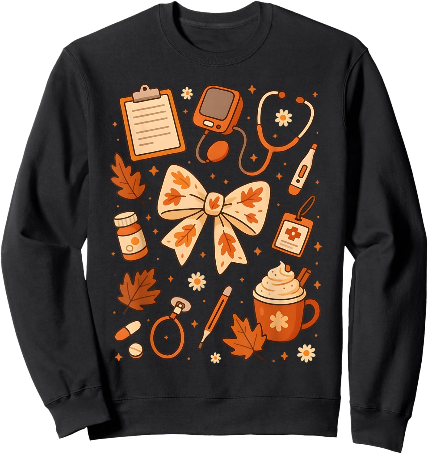 Thankful Nurse Fall Stethoscope Coquette Bow Thanksgiving Sweatshirt - Sweatshirt | Black