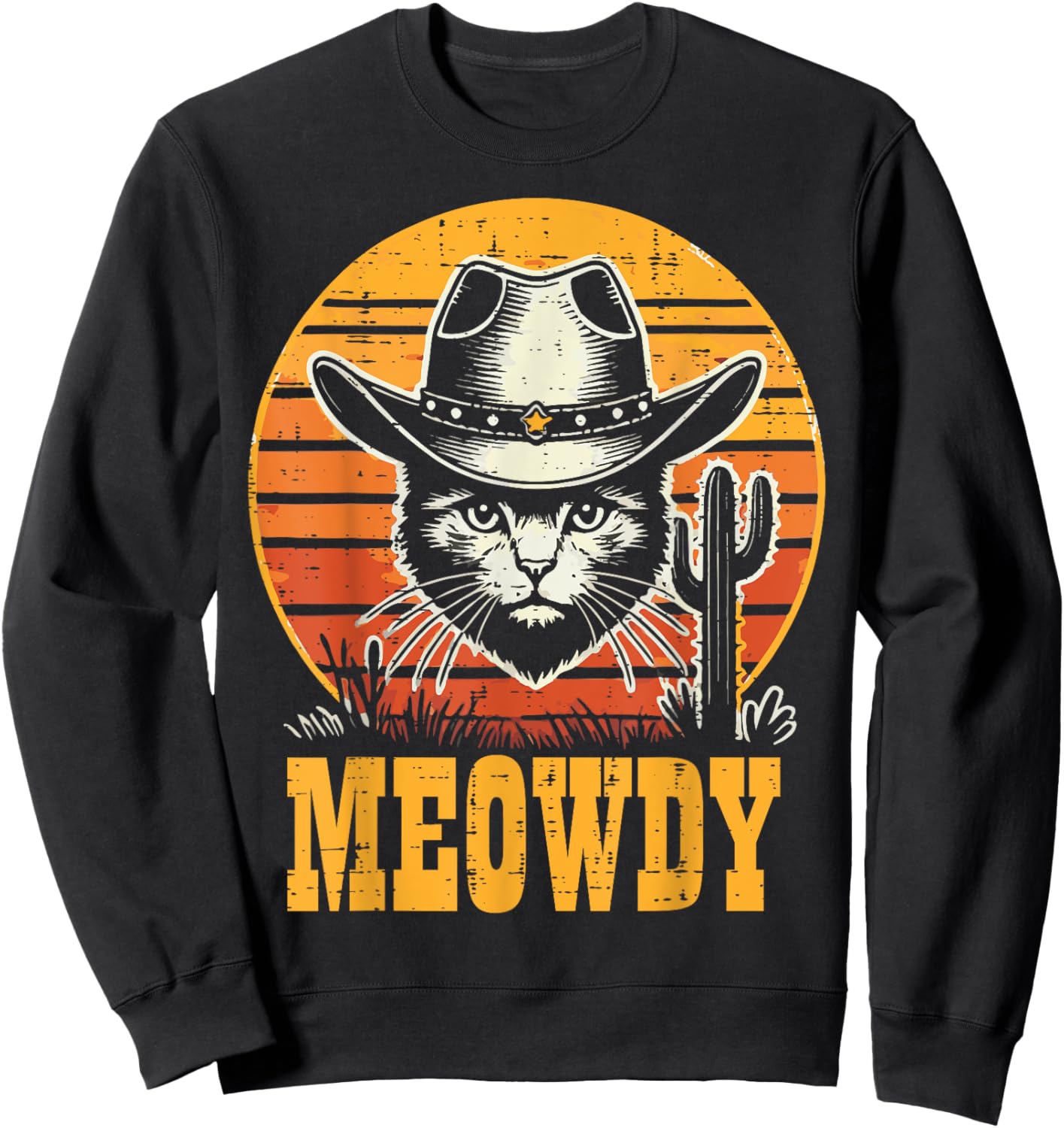 Cat Cowboy Meowdy Sunset Retro Kitten Western Men Boys Kids Sweatshirt - Sweatshirt | Black