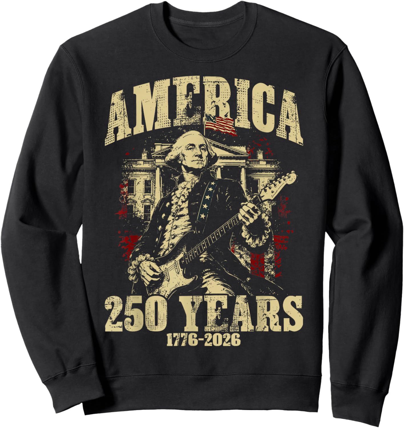 Vintage George Washington Playing Guitar 250 Years America Sweatshirt - Sweatshirt | Black