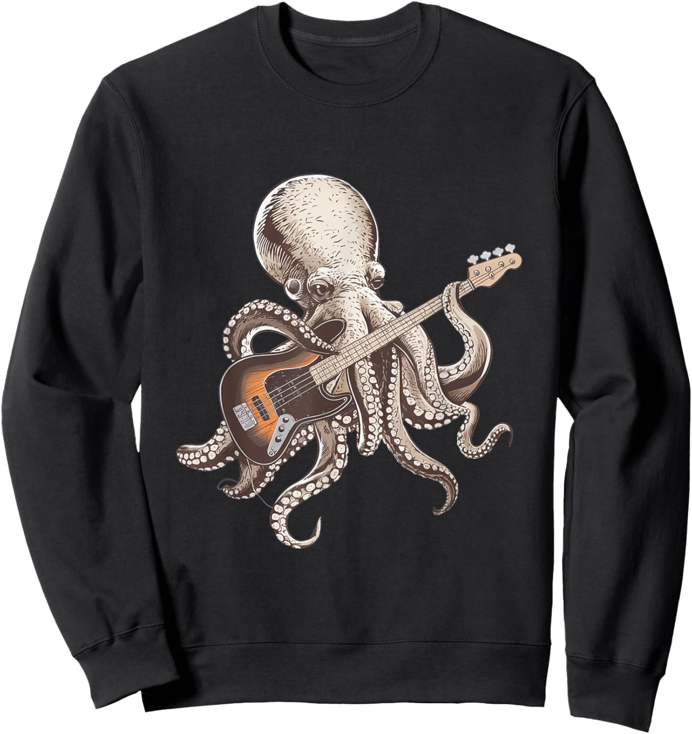 Bassist Octopus, Funny Octopus Playing Guitar Rock Music Sweatshirt - Sweatshirt | Black