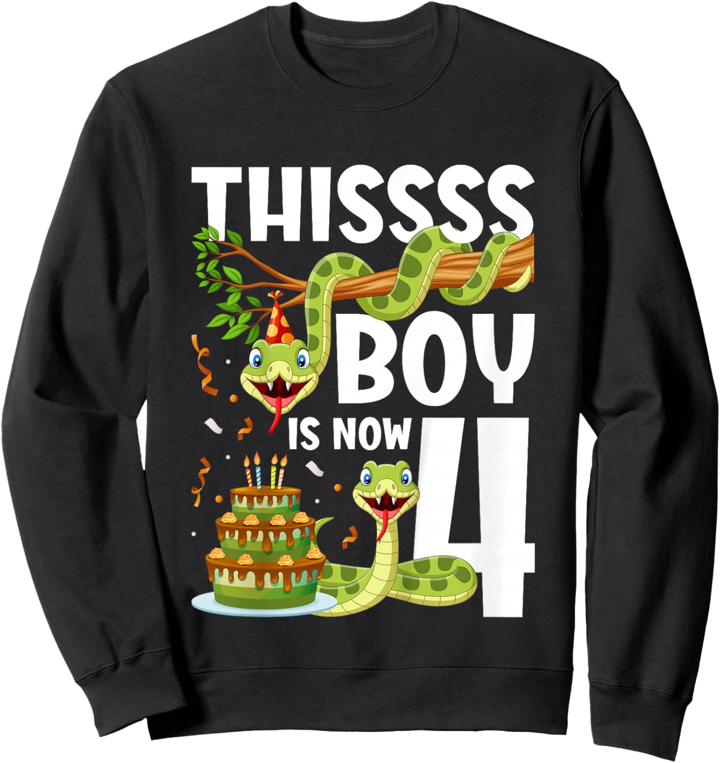 Kids 4th Reptile Birthday 4 Year Old Boy Snake Birthday Party Sweatshirt - Sweatshirt | Black
