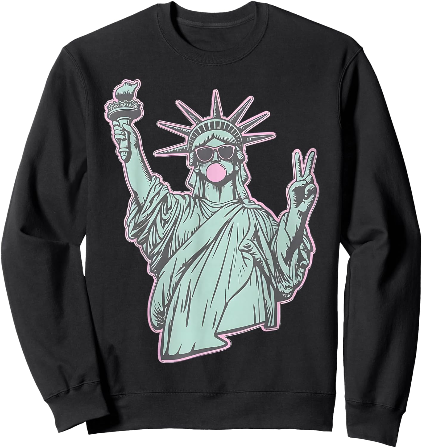 Statue of Liberty Bubblegum Sunglasses Funny 4th of July Sweatshirt - Sweatshirt | Black