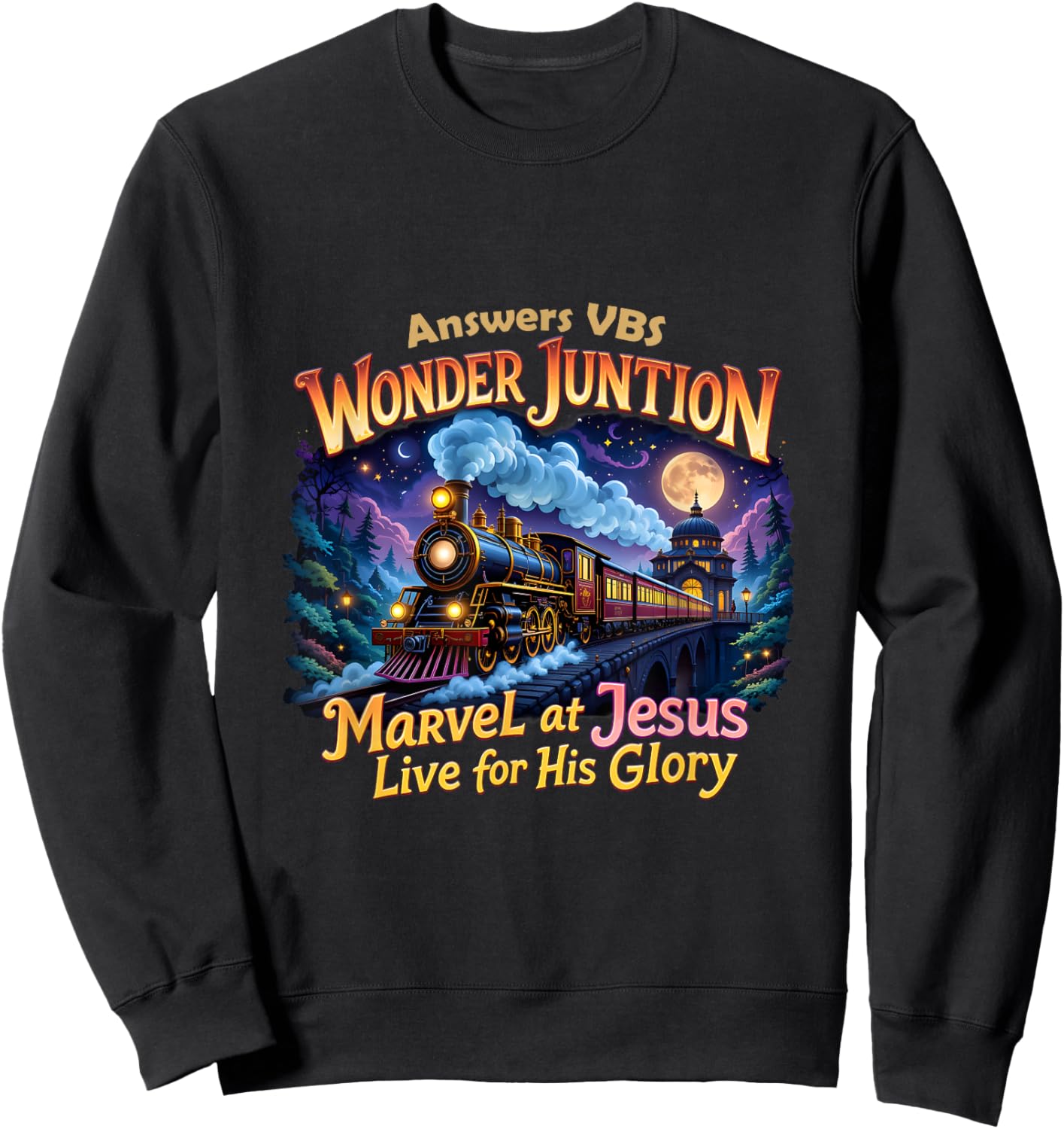 Christian Camp VBS 2025 Wonder His Glory Junction Train Sweatshirt - Sweatshirt | Black