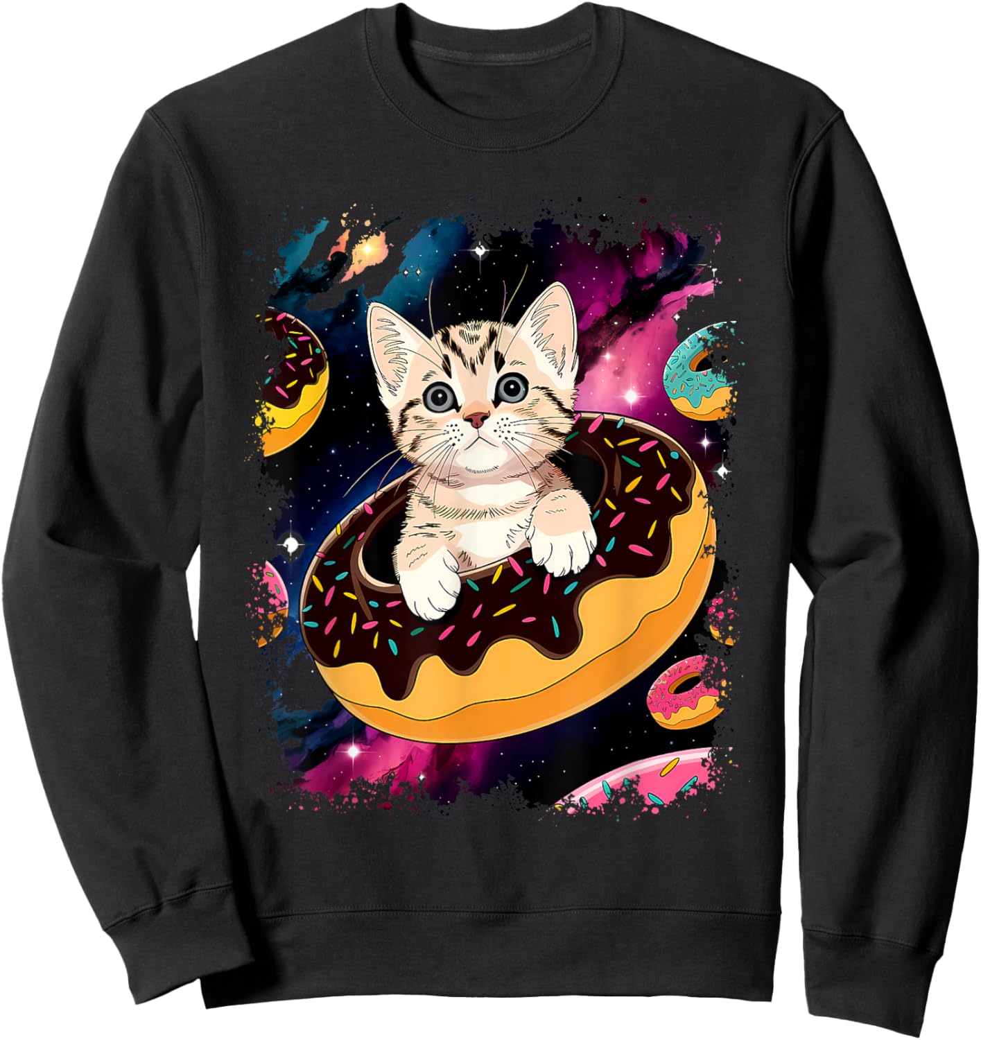 Cute Cat Inside Donut in Space Boys Girl - Kitty in Space Sweatshirt - Sweatshirt | Black