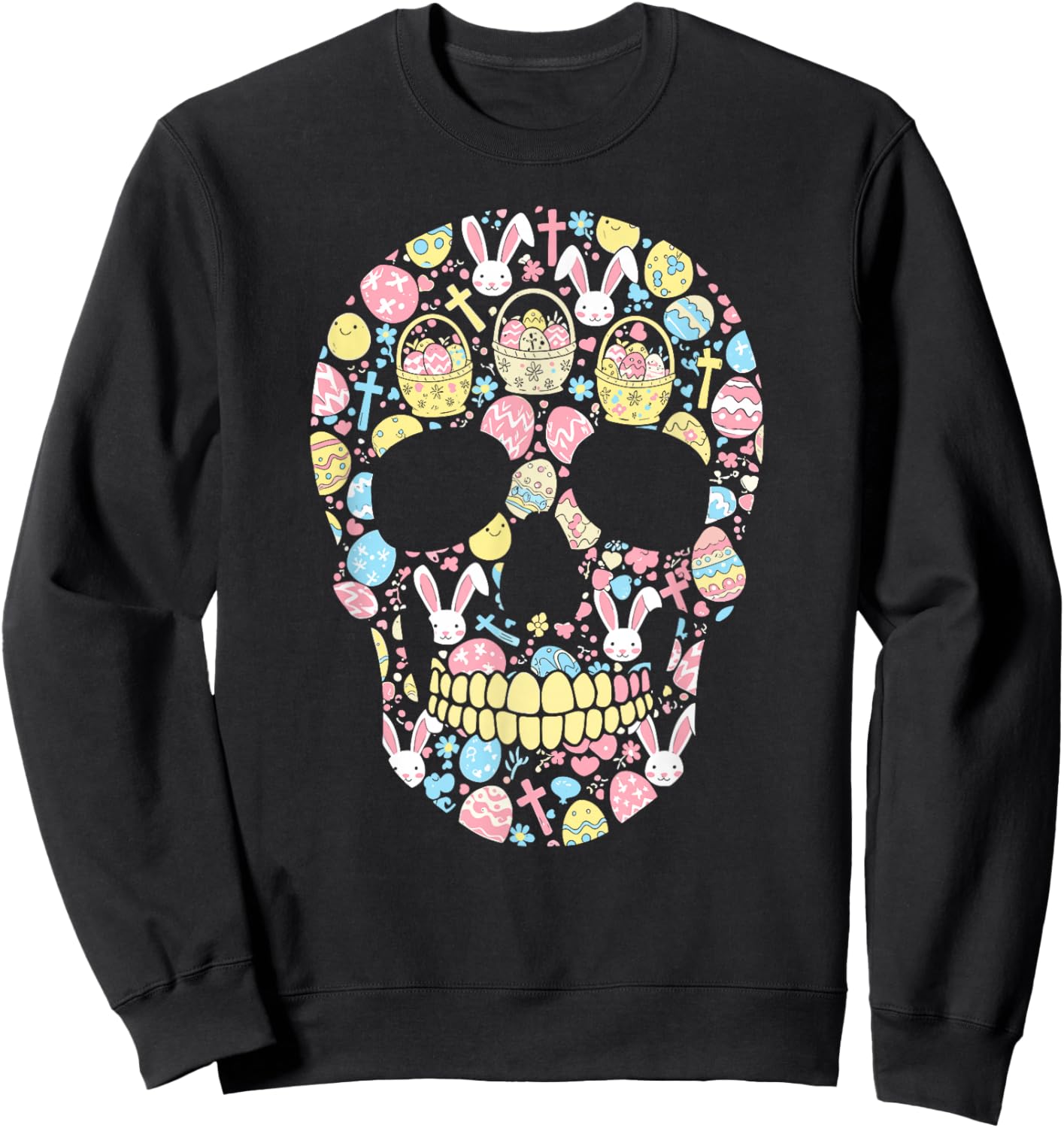 Skull Bunny Easter Egg Easter Day Kids Sweatshirt - Sweatshirt | Black
