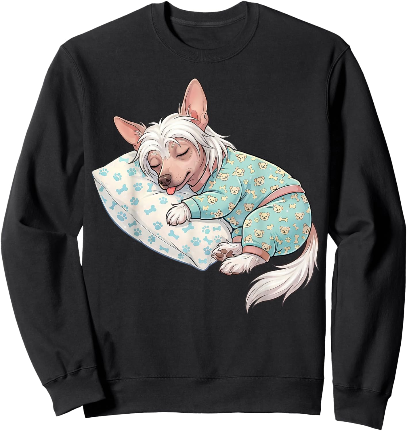 Cute Chinese Crested Dog Sleeping in Pajamas Bedtime Art Sweatshirt - Sweatshirt | Black