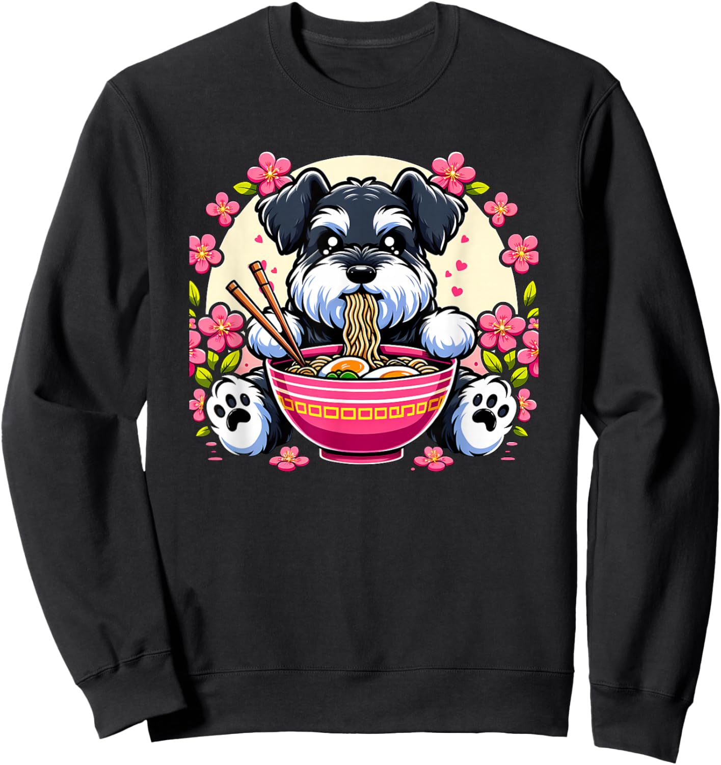 Kawaii Giant Schnauzer Dog Eating Ramen Sweatshirt - Sweatshirt | Black
