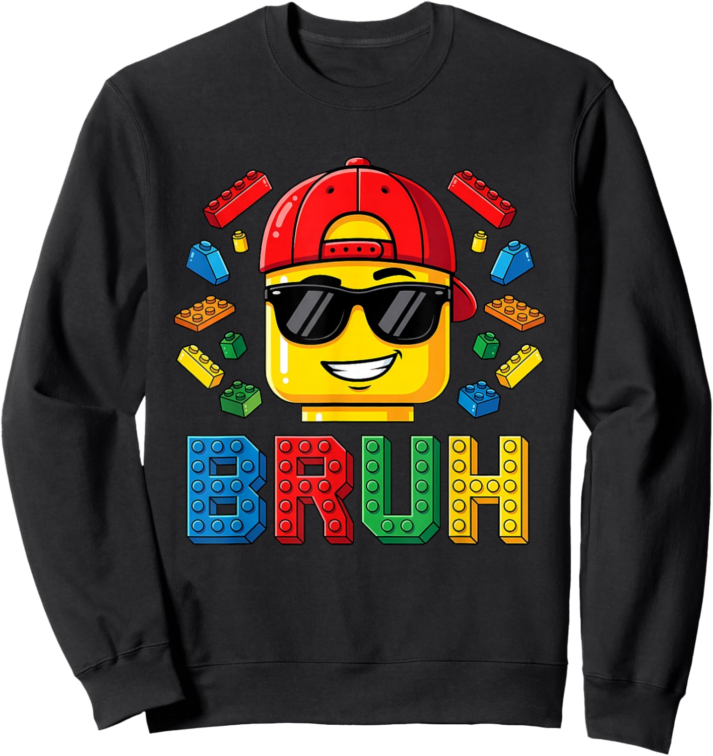 Bruh Master Builder Birthday Boy Building Bricks Blocks Kids Sweatshirt - Sweatshirt | Black