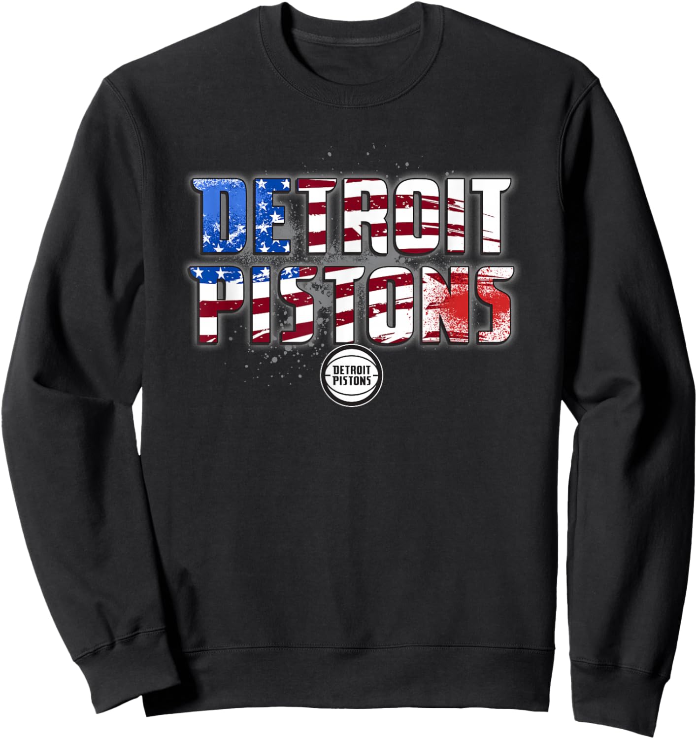 NBA Detroit Pistons American Flag Distressed Paint Spill Sweatshirt - Sweatshirt | Black