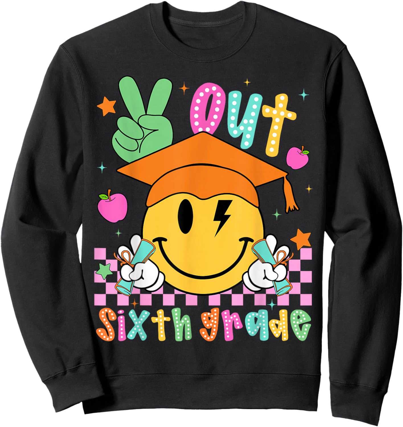 Last Day of School Peace Out 6th Grade Boy Girl Smile Face Sweatshirt - Sweatshirt | Black