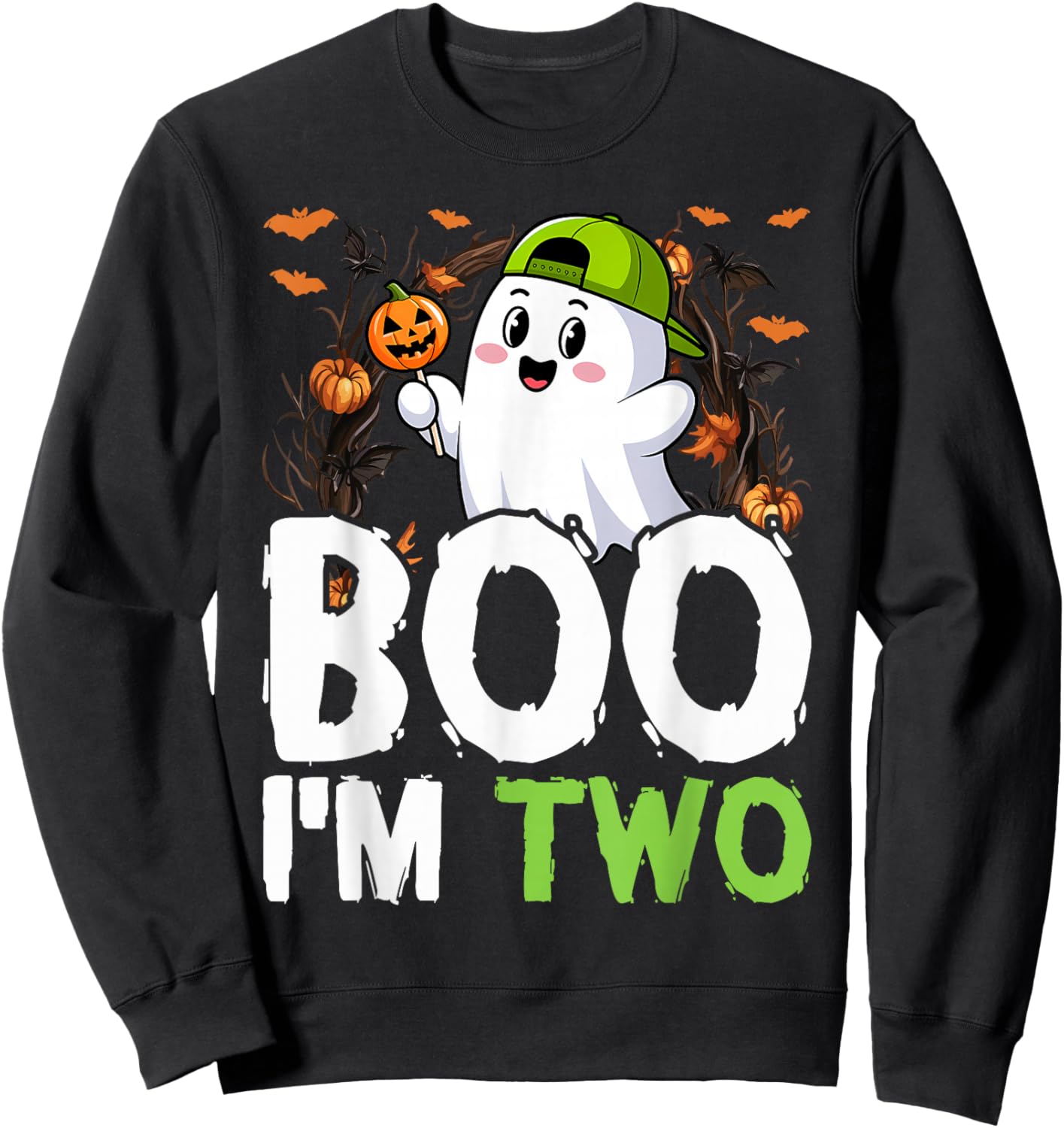 Boo I'm Two Ghost Second 2nd Birthday Cute Halloween Groovy Sweatshirt - Sweatshirt | Black