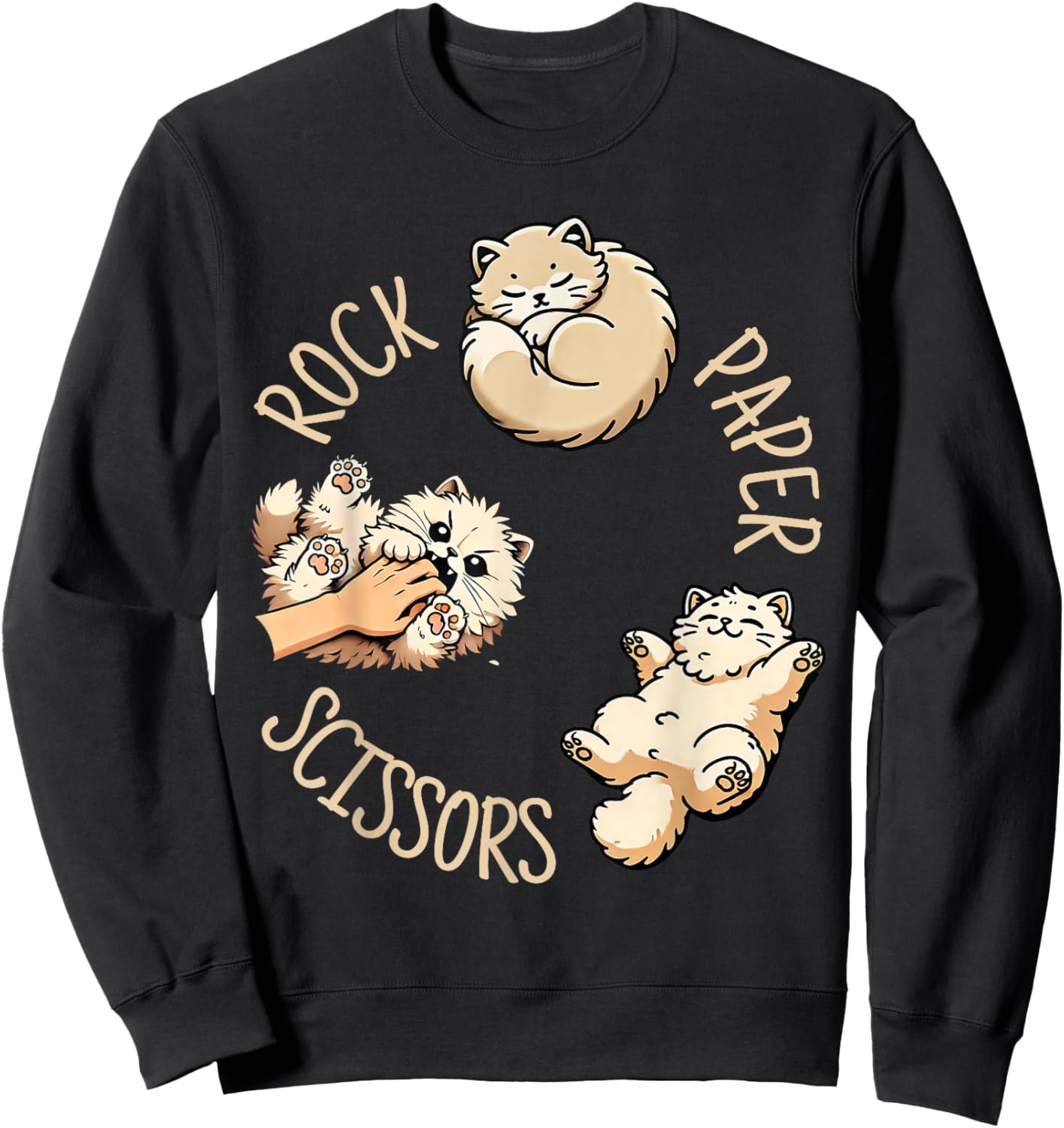 Funny Cat Rock Paper Scissors Game Cute Cat Women Men Kids Sweatshirt - Sweatshirt | Black