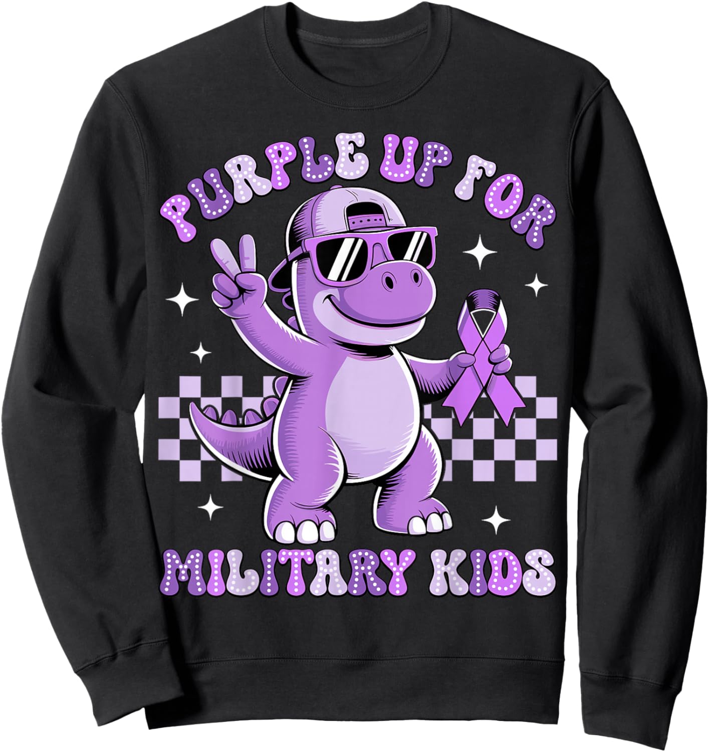 Purple Up for Military Kids Military Child Month Dinosaur Sweatshirt - Sweatshirt | Black