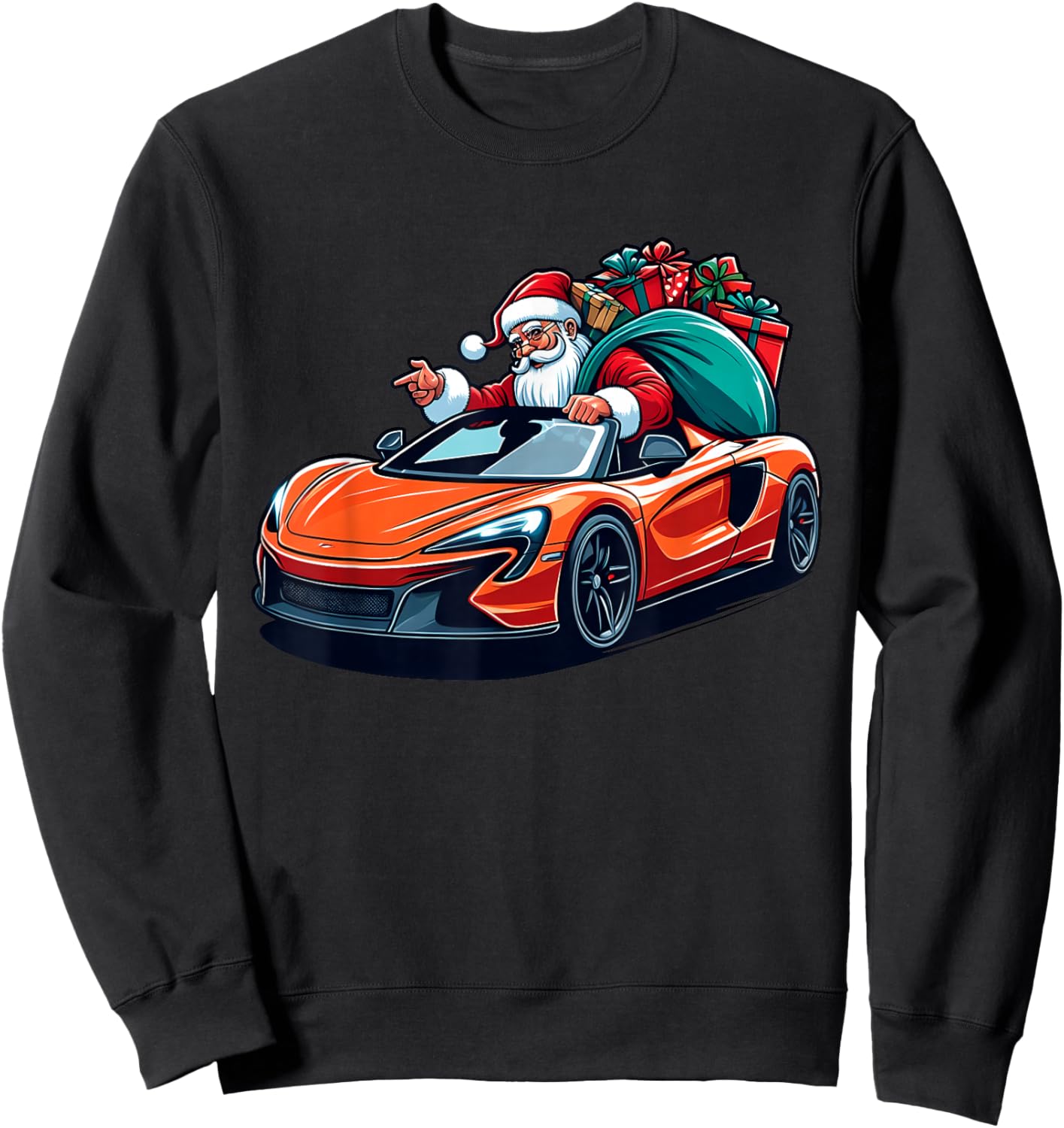 Funny Cool Santa Driving Sport Car Christmas Driver Pajama Sweatshirt - Sweatshirt | Black