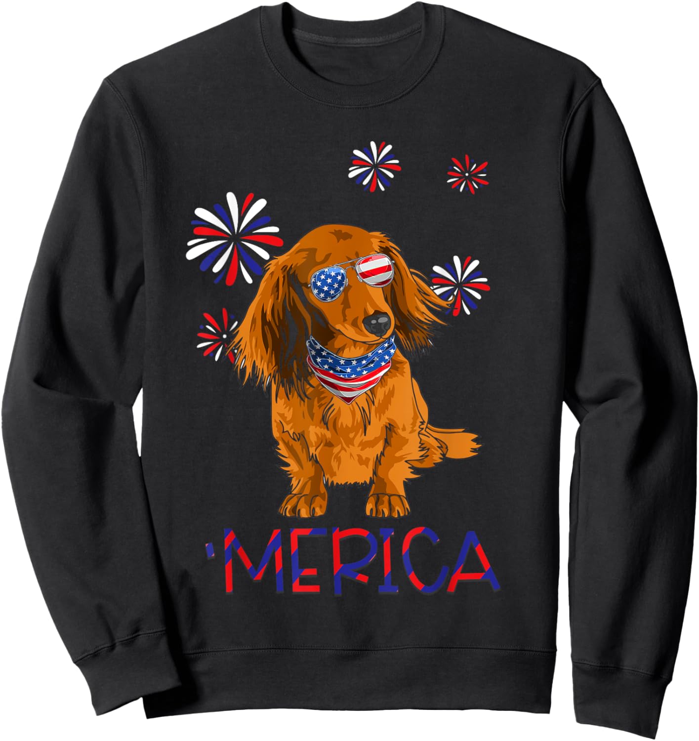 Red Long-Haired Dachshund 'Merica Dog Lover 4th Of July Men Sweatshirt - Sweatshirt | Black