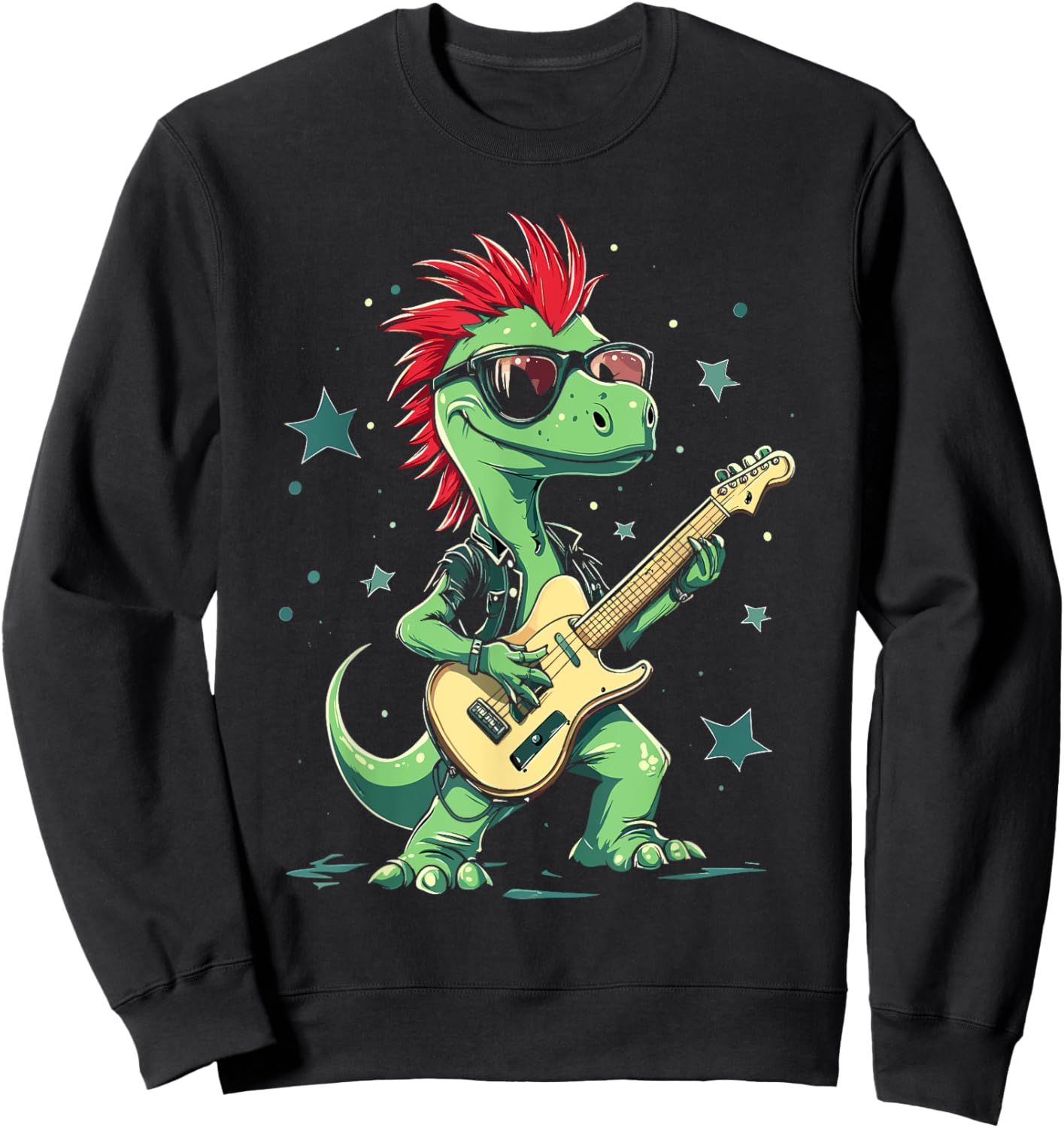 Funny T-Rex Dinosaurs with cool electric Guitar Sweatshirt - Sweatshirt | Black