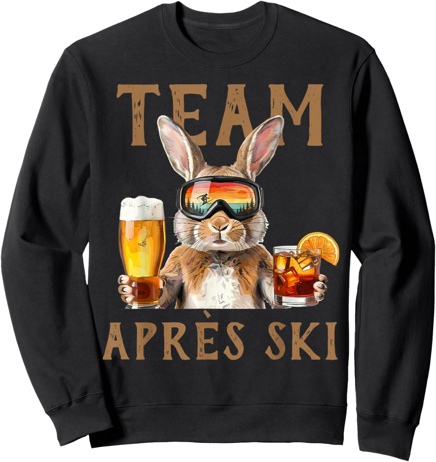 Party Team Après Ski Funny Rabbit Skiing Beer Cocktail Sweatshirt - Sweatshirt | Black
