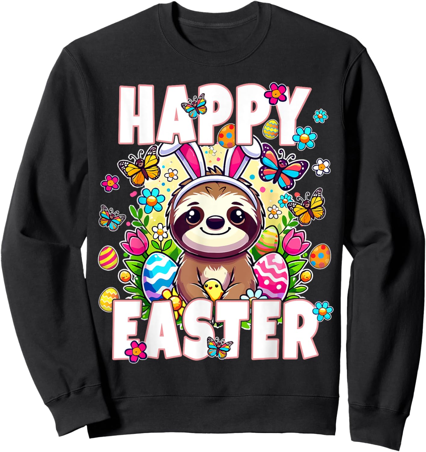 Happy Easter Bunny Sloth Easter Bunny Kids Adult Funny Sloth Sweatshirt - Sweatshirt | Black