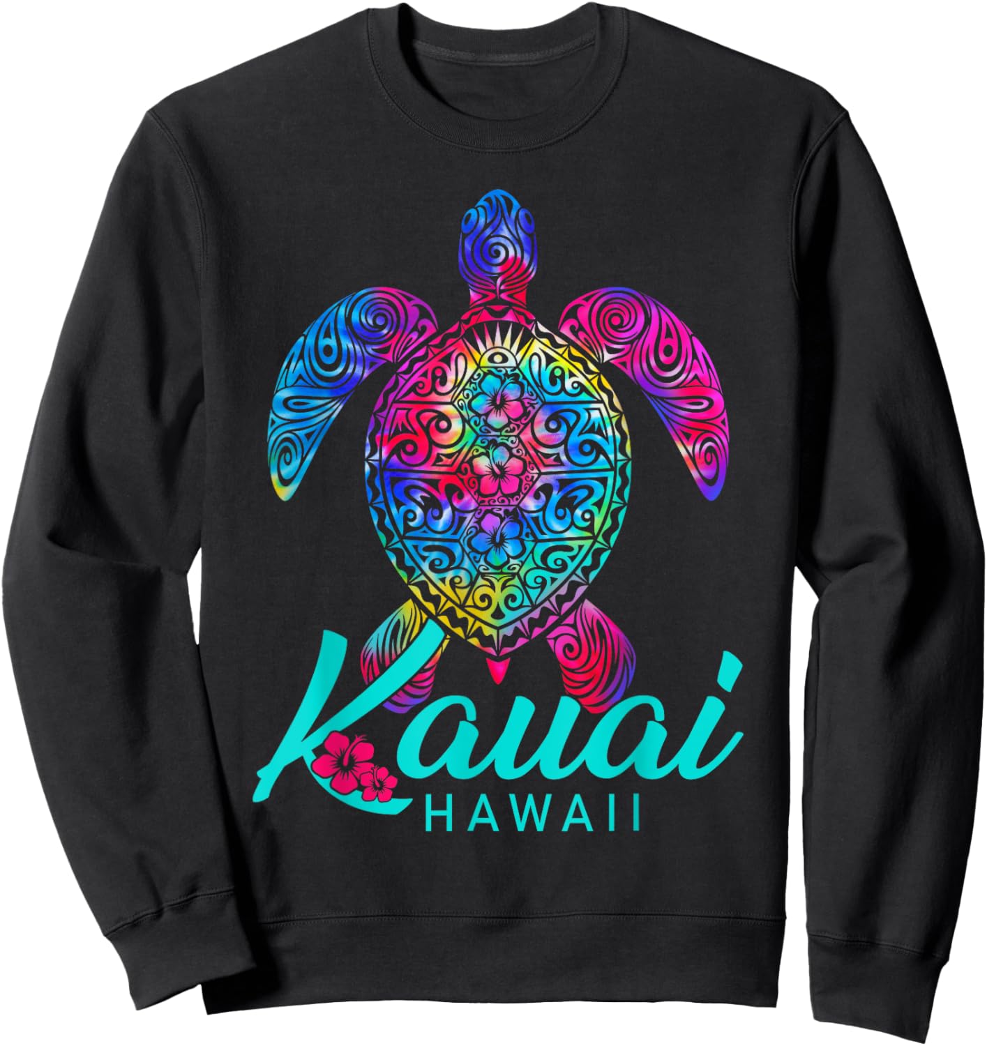 Kauai Hawaii Tribal Tie Dye Sea Turtle Sweatshirt - Sweatshirt | Black