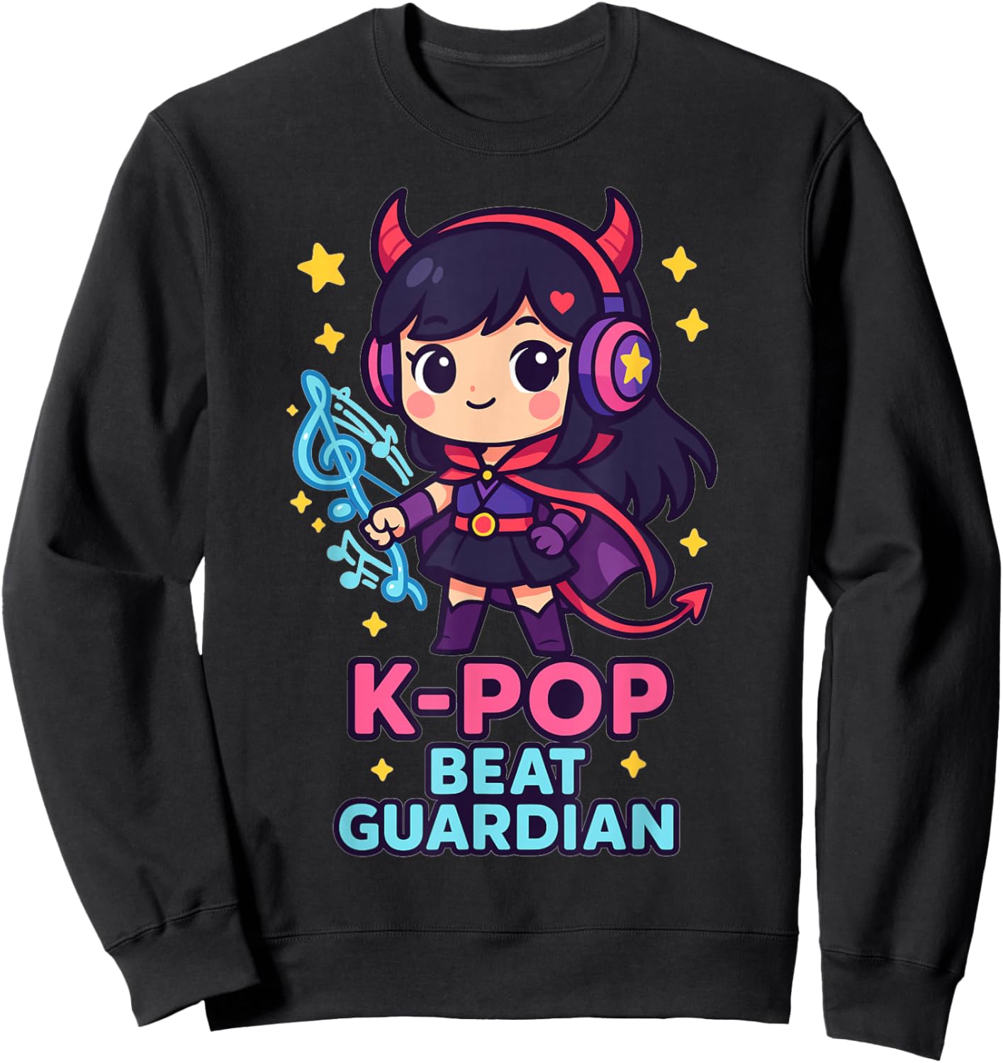 K-Pop Beat Guardian – Cute Chibi Anime Girl with Headphones Sweatshirt - Sweatshirt | Black