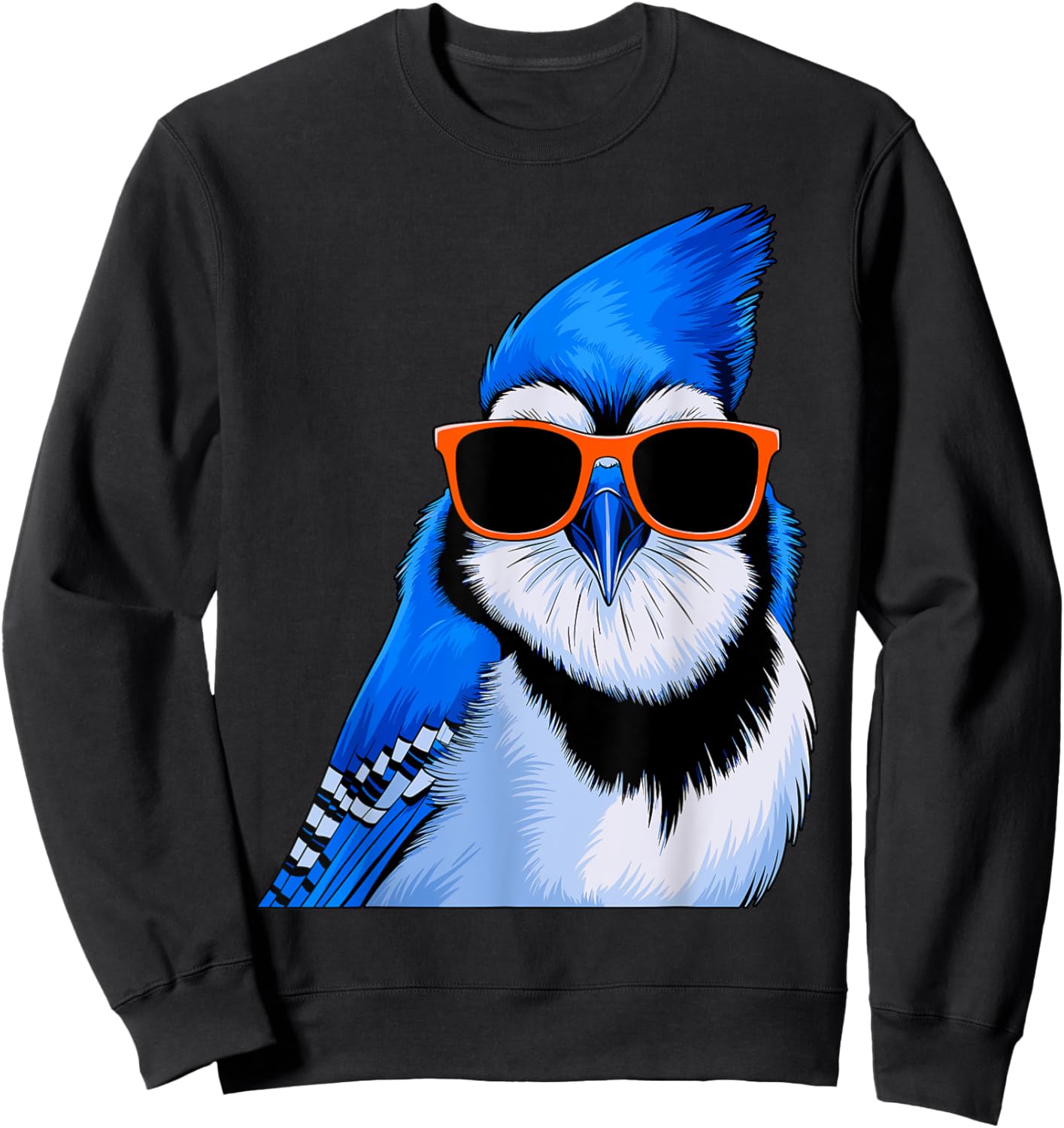 Blue Jay Bird with Sunglasses Birdwatching Sweatshirt - Sweatshirt | Black