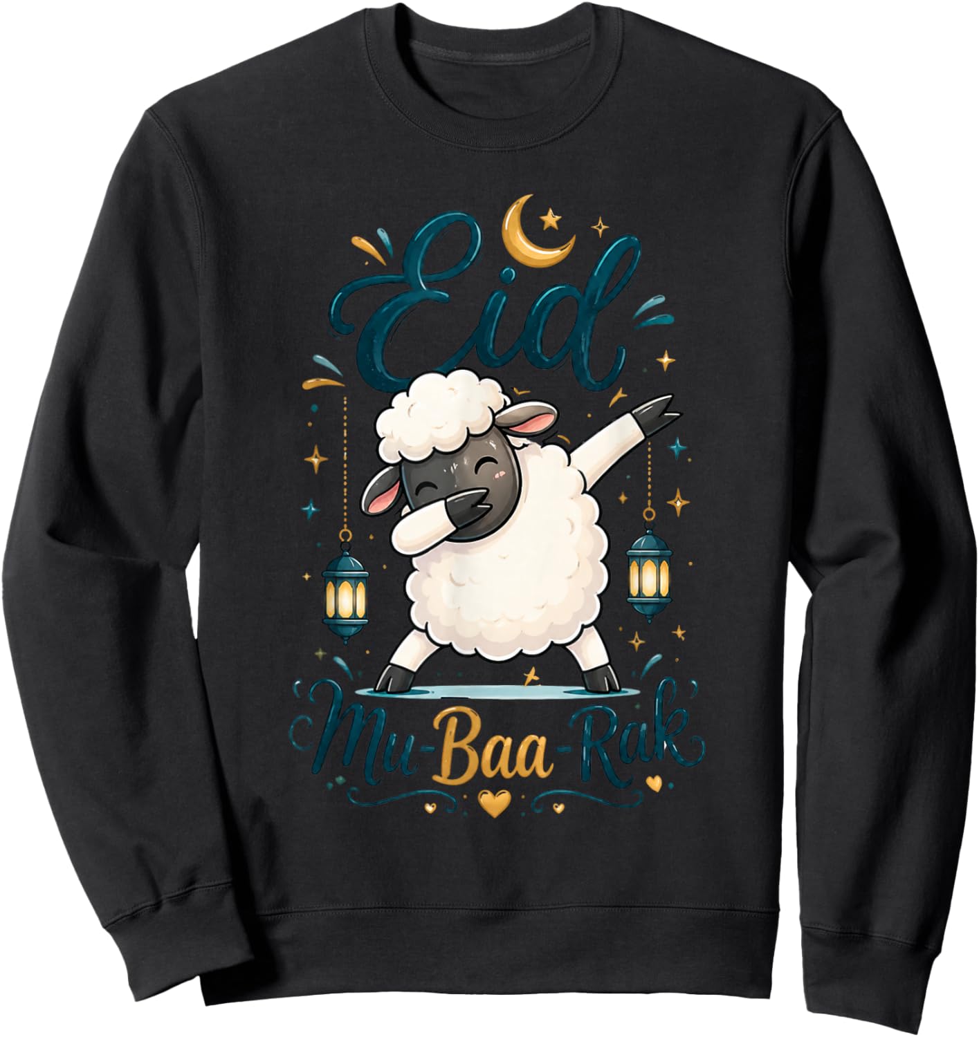 Happy Eid Al Adha Mubarak Kids Muslim Cute Sheep Holiday Sweatshirt - Sweatshirt | Black
