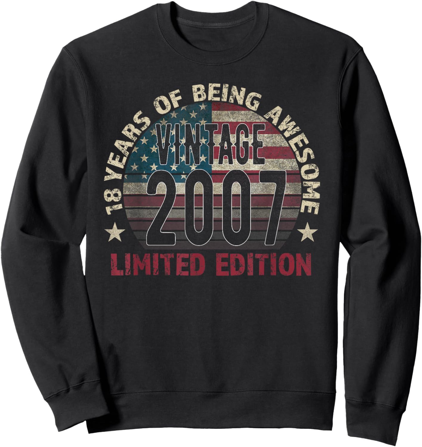 18th Birthday Gift Men Vintage Born 2007 Turning 18 Year Old Sweatshirt - Sweatshirt | Black