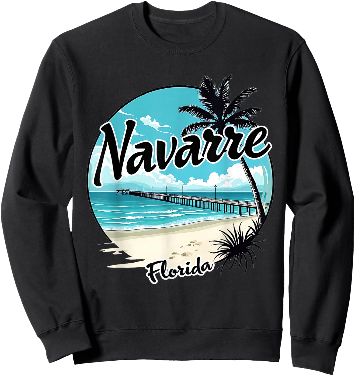 Scenic Navarre Florida Beach and Pier Art Sweatshirt - Sweatshirt | Black