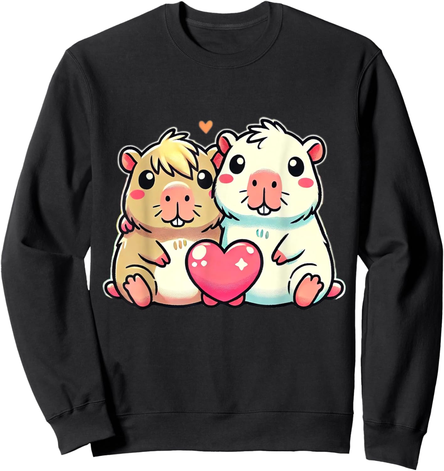 Kawaii Capybara Couple with Heart Love Design Sweatshirt - Sweatshirt | Black