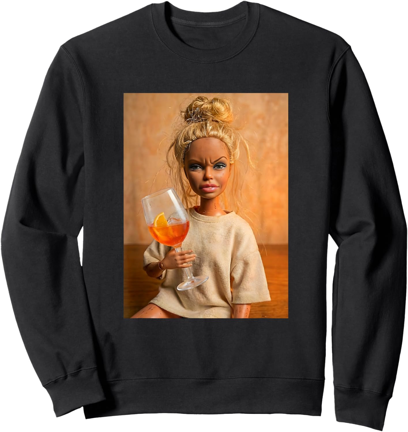 Disgusted Face Doll Meme Funny Orange Spritz Cocktail Fun Sweatshirt - Sweatshirt | Black
