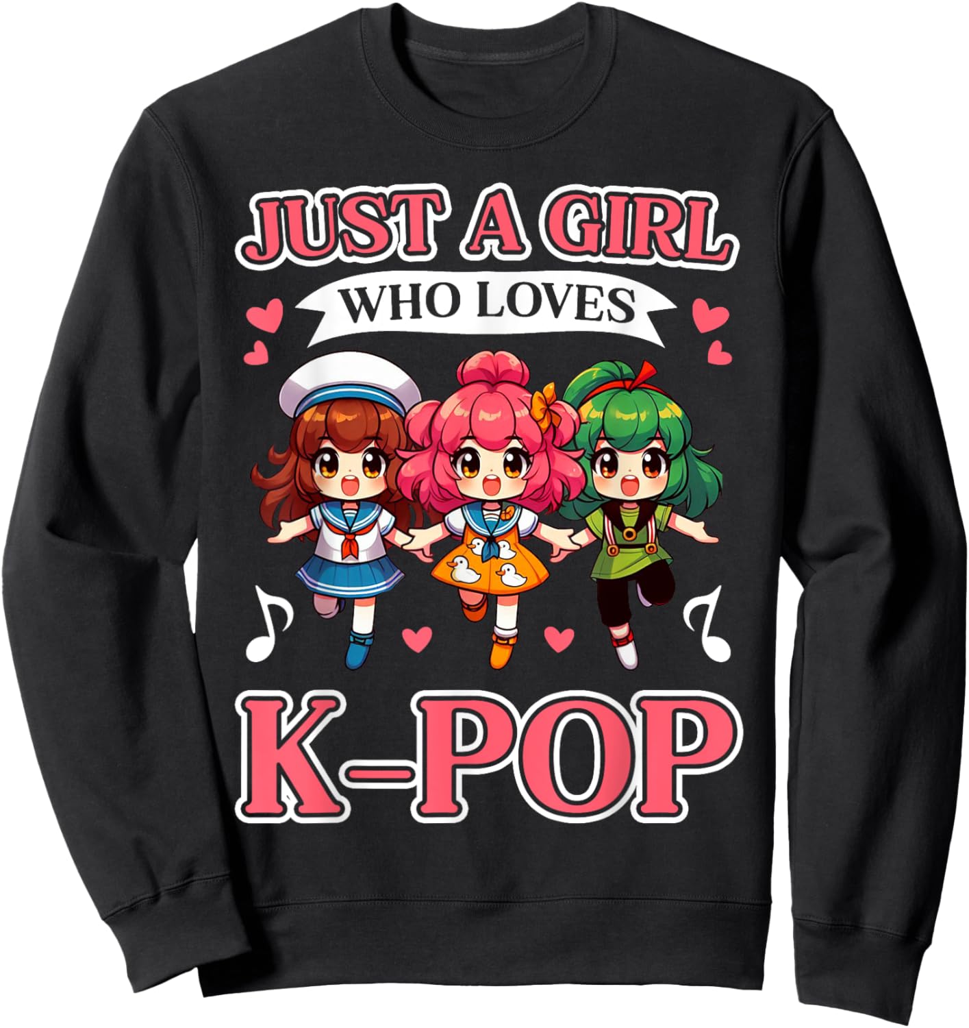 Just A Girl Who Loves K-Pop Fan Korean Music Finger Heart Sweatshirt - Sweatshirt | Black